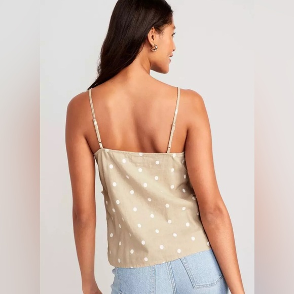 Polka Dot Ruffled Wrap-Effect Cami Blouse Linen - Picture 2 of 6